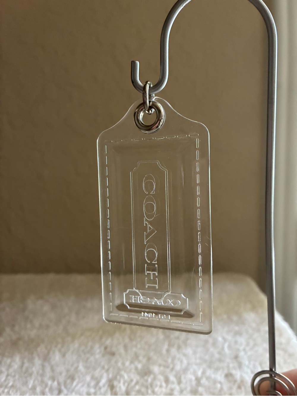 Coach Transparent Acrylic Tag Charm with Silver Ring 3.5”